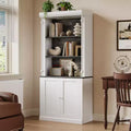 Tall Storage Bookcase with 3-Tier Open Shelves and Double Door, Roman Column Design, Wood Grain Display Storage Cabinet for Home Office, Living Room