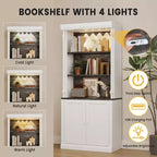 Bibliothèque haute de rangement avec 3 étagères ouvertes et une double porte, design colonne romaine, armoire de rangement et d'exposition en grain de bois pour bureau à domicile, salon