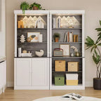 Bibliothèque haute de rangement avec 3 étagères ouvertes et une double porte, design colonne romaine, armoire de rangement et d'exposition en grain de bois pour bureau à domicile, salon