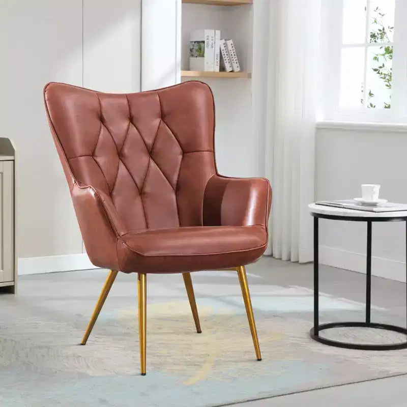 Bestier Red Brown Leather Arm Chair with Soft Filling Accent Chair with Wing Back