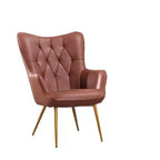 Fauteuil d'appoint en cuir marron rouge avec rembourrage moelleux et dossier à oreilles