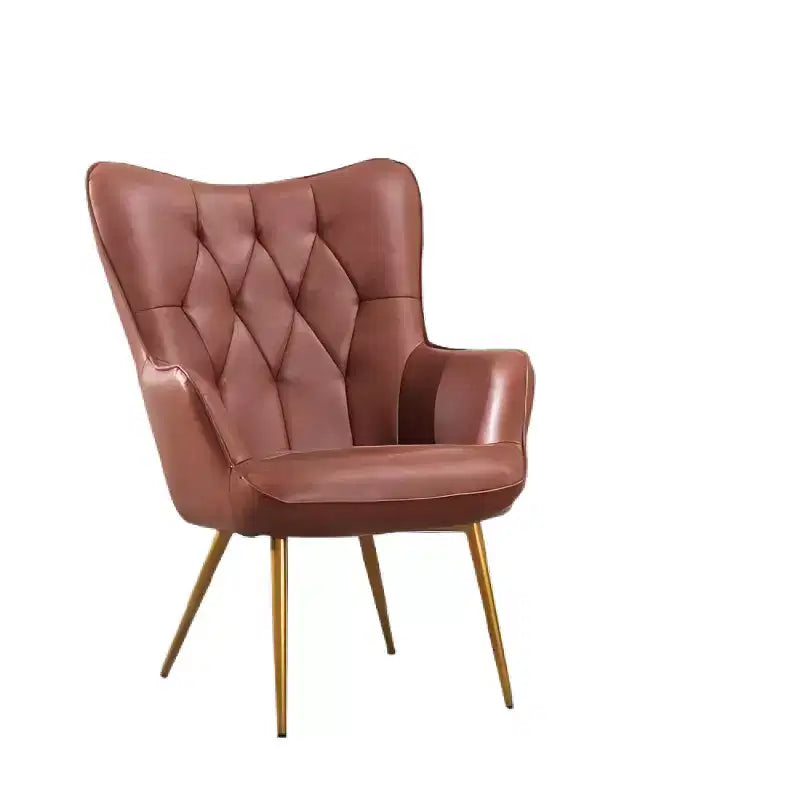 Fauteuil d'appoint en cuir marron rouge avec rembourrage moelleux et dossier à oreilles
