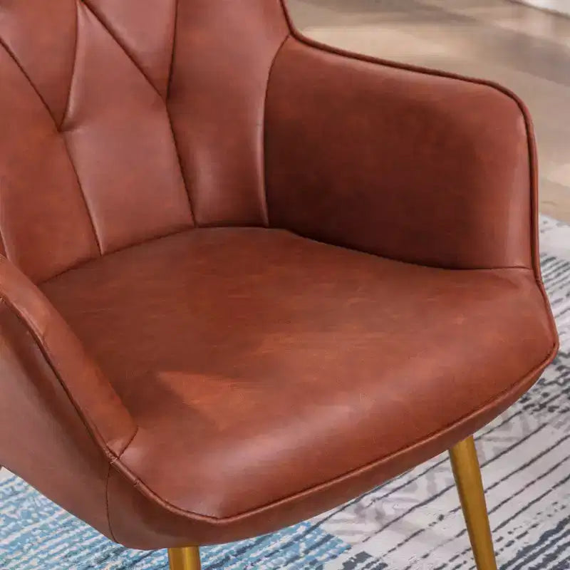 Fauteuil d'appoint en cuir marron rouge avec rembourrage moelleux et dossier à oreilles