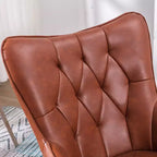 Fauteuil d'appoint en cuir marron rouge avec rembourrage moelleux et dossier à oreilles
