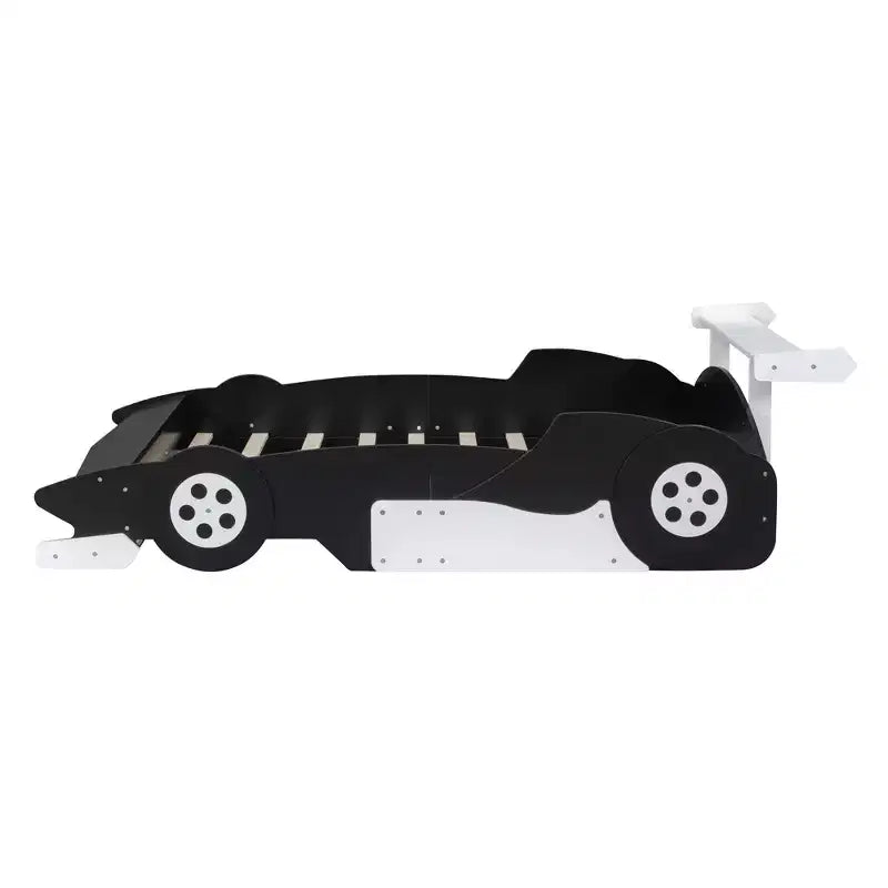 Lit plateforme simple en forme de voiture de course avec roulettes, au design unique