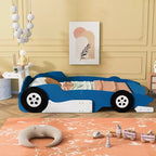 Lit plateforme simple en forme de voiture de course avec roulettes, au design unique