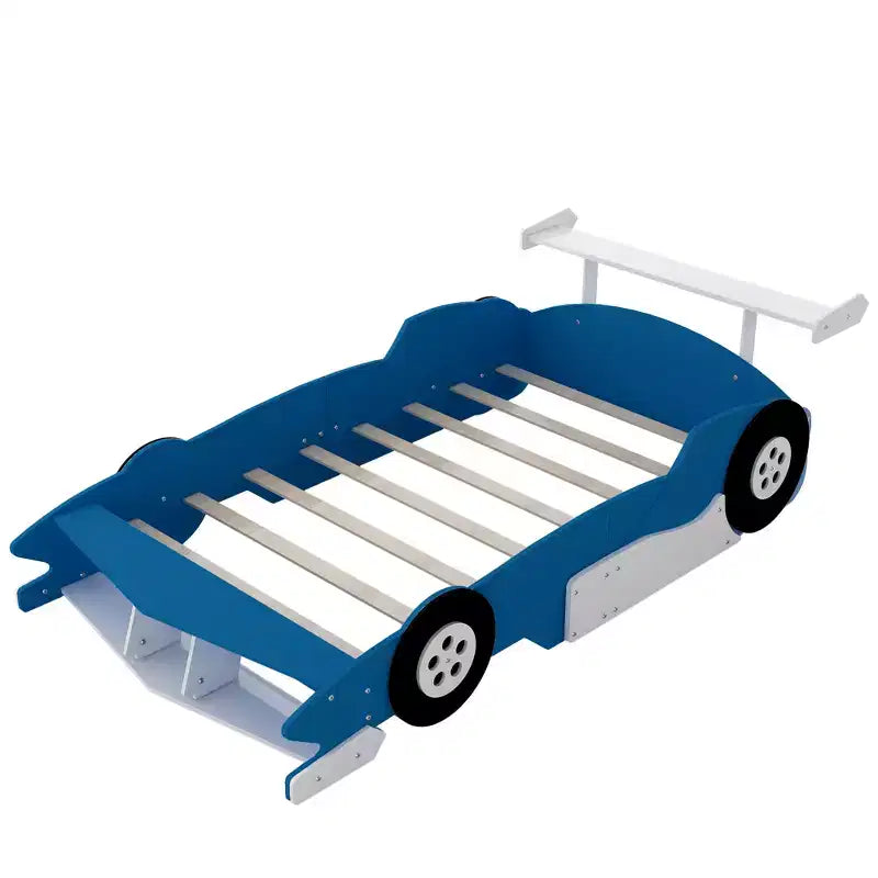 Lit plateforme simple en forme de voiture de course avec roulettes, au design unique