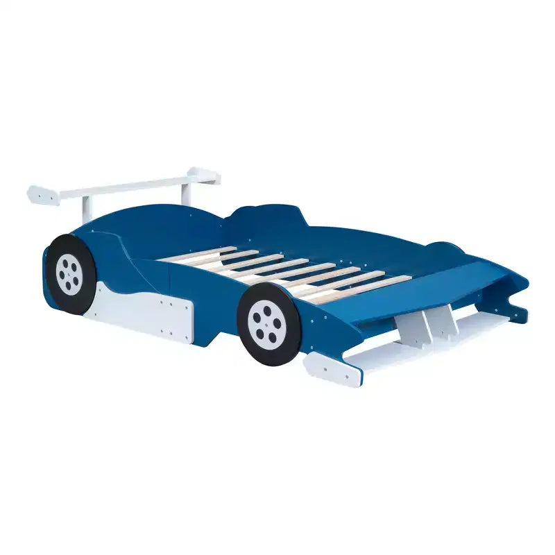 Lit plateforme simple en forme de voiture de course avec roulettes, au design unique