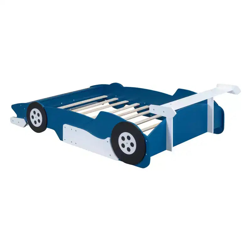 Lit plateforme simple en forme de voiture de course avec roulettes, au design unique