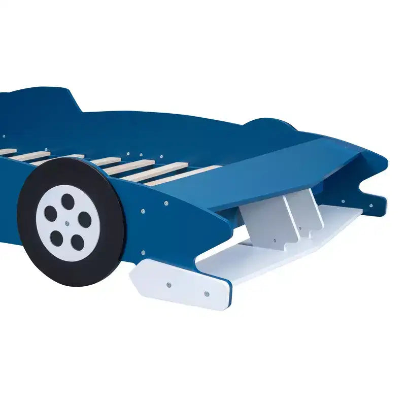 Lit plateforme simple en forme de voiture de course avec roulettes, au design unique