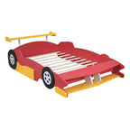 Lit plateforme simple en forme de voiture de course avec roulettes, au design unique