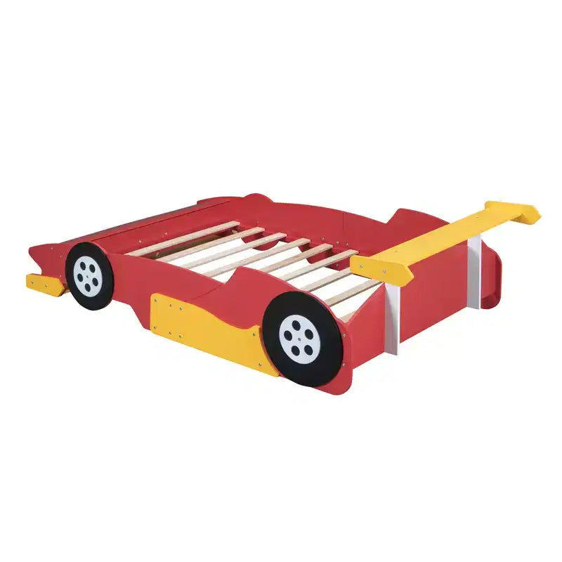 Lit plateforme simple en forme de voiture de course avec roulettes, au design unique