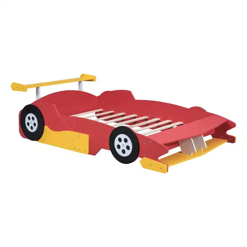 Lit plateforme simple en forme de voiture de course avec roulettes, au design unique