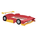 Lit plateforme simple en forme de voiture de course avec roulettes, au design unique