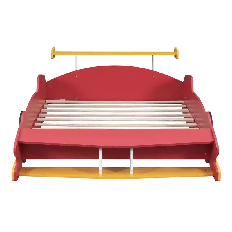 Lit plateforme simple en forme de voiture de course avec roulettes, au design unique