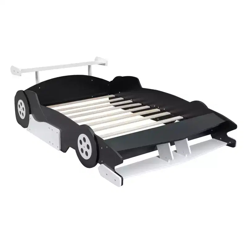 Lit plateforme simple en forme de voiture de course avec roulettes, au design unique