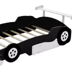 Lit plateforme simple en forme de voiture de course avec roulettes, au design unique