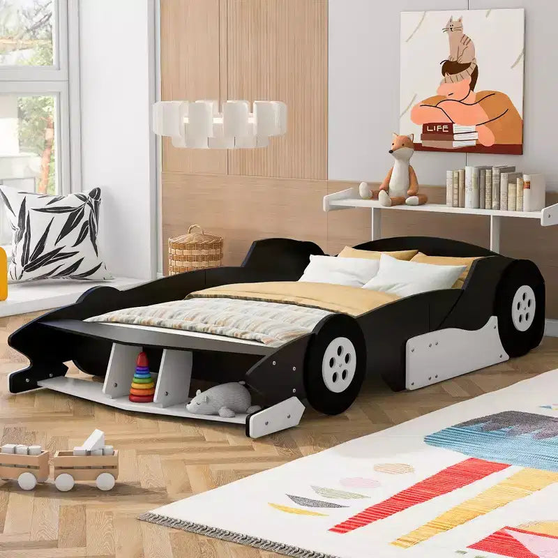 Whisen Unique Design Twin Size Race Car-Shaped Platform Bed with Wheels