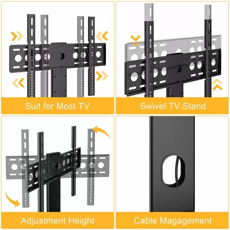 Meuble TV avec support et prise de courant, table console avec centre de divertissement réglable en hauteur avec étagères de rangement pour TV 70 pouces, noir/marron