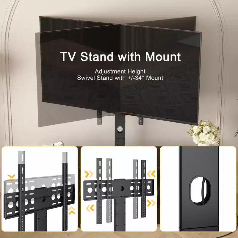 Meuble TV avec support et prise de courant, table console avec centre de divertissement réglable en hauteur avec étagères de rangement pour TV 70 pouces, noir/marron