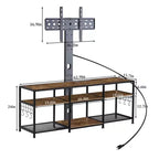 Meuble TV avec support et prise de courant, table console avec centre de divertissement réglable en hauteur avec étagères de rangement pour TV 70 pouces, noir/marron