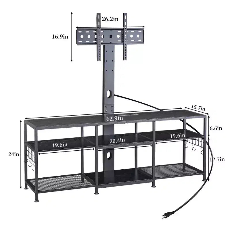 Meuble TV avec support et prise de courant, table console avec centre de divertissement réglable en hauteur avec étagères de rangement pour TV 70 pouces, noir/marron