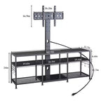 Meuble TV avec support et prise de courant, table console avec centre de divertissement réglable en hauteur avec étagères de rangement pour TV 70 pouces, noir/marron