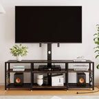 Meuble TV avec support et prise de courant, table console avec centre de divertissement réglable en hauteur avec étagères de rangement pour TV 70 pouces, noir/marron