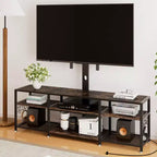 Meuble TV avec support et prise de courant, table console avec centre de divertissement réglable en hauteur avec étagères de rangement pour TV 70 pouces, noir/marron