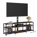 Meuble TV avec support et prise de courant, table console avec centre de divertissement réglable en hauteur avec étagères de rangement pour TV 70 pouces, noir/marron
