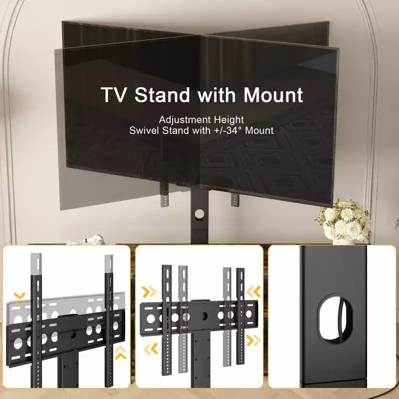 Meuble TV avec support et prise de courant, table console avec centre de divertissement réglable en hauteur avec étagères de rangement pour TV 70 pouces, noir/marron