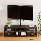 Meuble TV avec support et prise de courant, table console avec centre de divertissement réglable en hauteur avec étagères de rangement pour TV 70 pouces, noir/marron