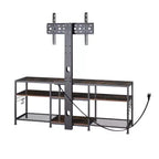 Meuble TV avec support et prise de courant, table console avec centre de divertissement réglable en hauteur avec étagères de rangement pour TV 70 pouces, noir/marron