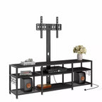 Meuble TV avec support et prise de courant, table console avec centre de divertissement réglable en hauteur avec étagères de rangement pour TV 70 pouces, noir/marron