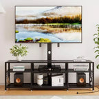 Meuble TV avec support et prise de courant, table console avec centre de divertissement réglable en hauteur avec étagères de rangement pour TV 70 pouces, noir/marron