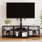 Meuble TV avec support et prise de courant, table console avec centre de divertissement réglable en hauteur avec étagères de rangement pour TV 70 pouces, noir/marron
