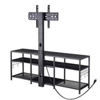 Meuble TV avec support et prise de courant, table console avec centre de divertissement réglable en hauteur avec étagères de rangement pour TV 70 pouces, noir/marron