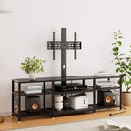 Meuble TV avec support et prise de courant, table console avec centre de divertissement réglable en hauteur avec étagères de rangement pour TV 70 pouces, noir/marron