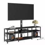 Meuble TV avec support et prise de courant, table console avec centre de divertissement réglable en hauteur avec étagères de rangement pour TV 70 pouces, noir/marron