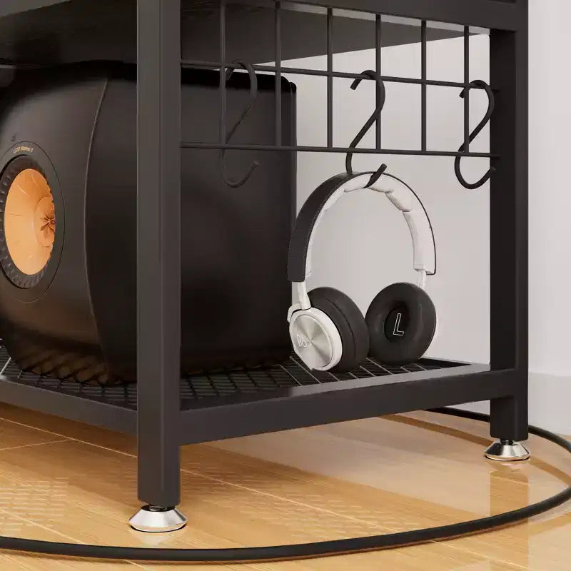 Meuble TV avec support et prise de courant, table console avec centre de divertissement réglable en hauteur avec étagères de rangement pour TV 70 pouces, noir/marron