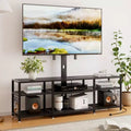 VECELO TV Stand with Mount and Power Outlet, Console Table with Height Adjustable Entertainment Center with Storage Shelves for 70 in. TV, Black/Brown
