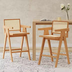 Tabourets de bar modernes minimalistes en bois d'hévéa et design en rotin