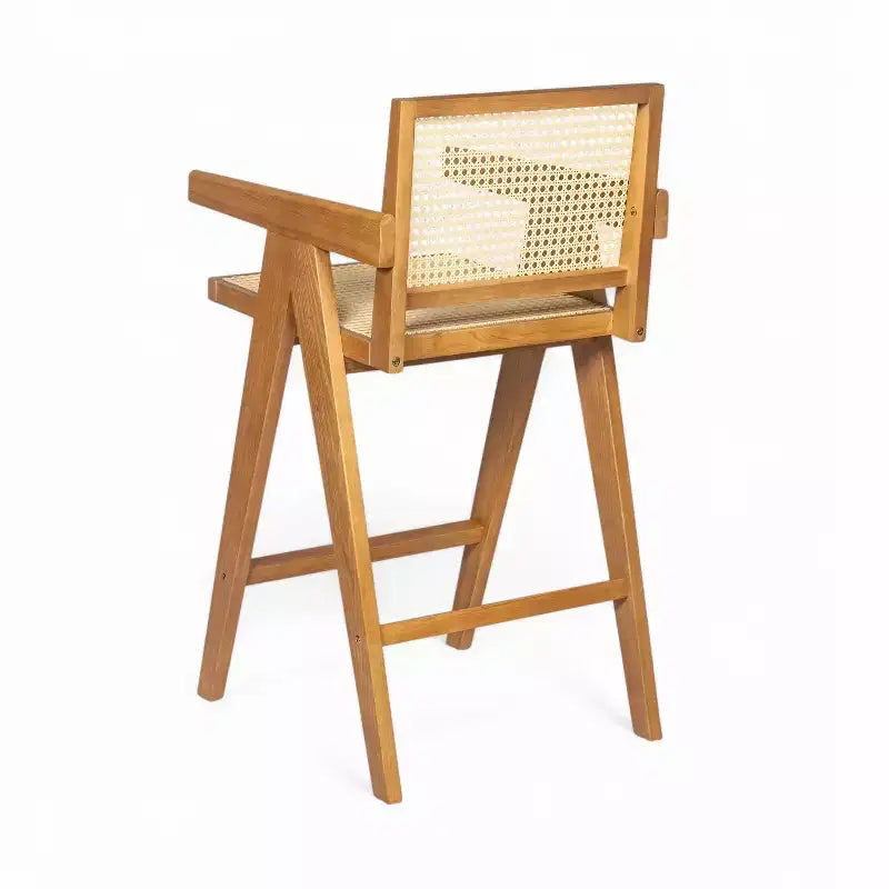 Tabourets de bar modernes minimalistes en bois d'hévéa et design en rotin