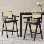 Tabourets de bar modernes minimalistes en bois d'hévéa et design en rotin