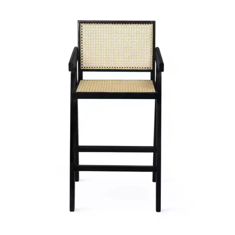 Tabourets de bar modernes minimalistes en bois d'hévéa et design en rotin