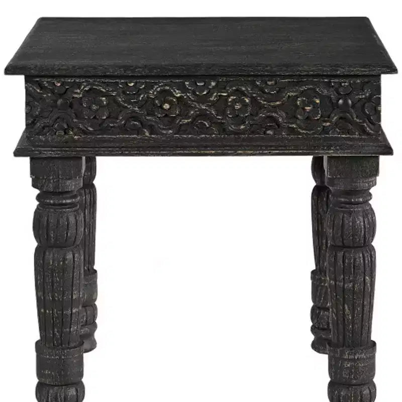 Table d'appoint en bois massif patiné noir 24 po