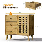 Meuble d'appoint avec tiroirs, Meuble d'entrée avec pieds en chêne, Buffet décoratif en bois avec étagère réglable et portes, Naturel