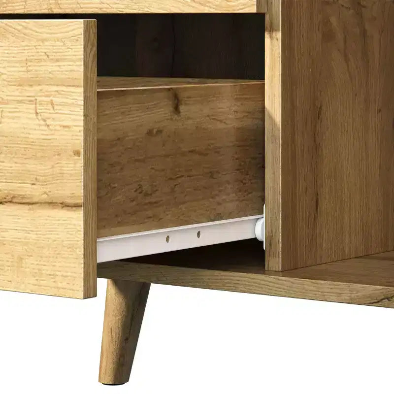 Meuble d'appoint avec tiroirs, Meuble d'entrée avec pieds en chêne, Buffet décoratif en bois avec étagère réglable et portes, Naturel