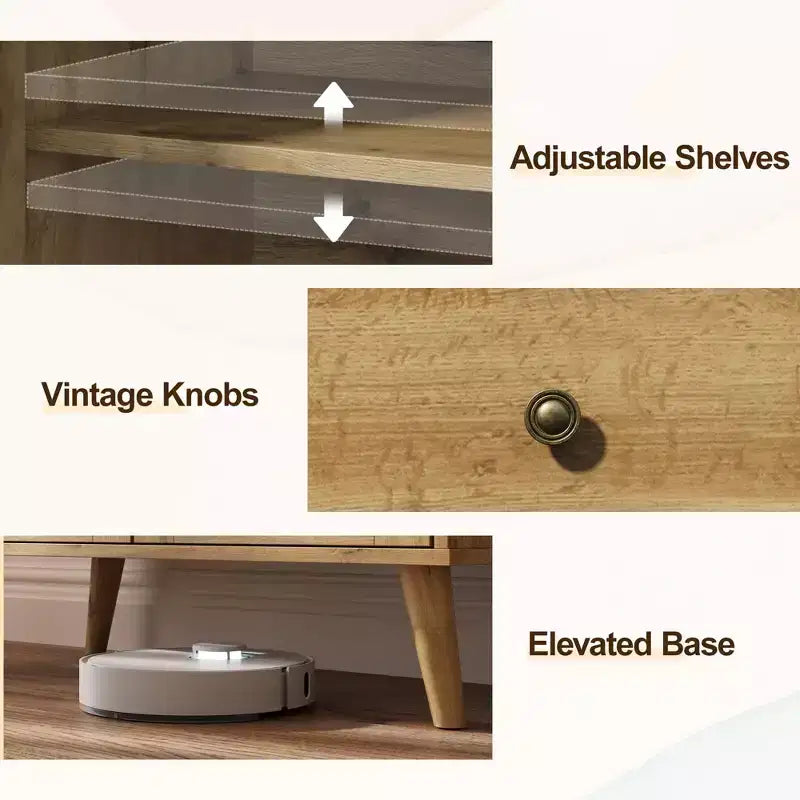 Meuble d'appoint avec tiroirs, Meuble d'entrée avec pieds en chêne, Buffet décoratif en bois avec étagère réglable et portes, Naturel