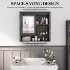 Meuble Haut de Salle de Bain Mural, Armoire de Toilette avec Porte, Étagères Réglables et Barres Porte-Serviettes, Gris Foncé